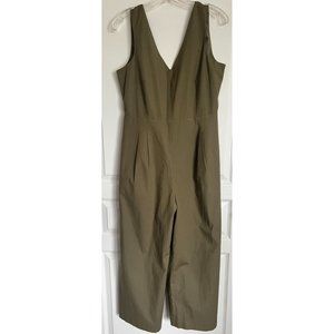 Women's J. Crew Size 8 Olive V-Neck Open Cross Wrap Back Jumpsuit